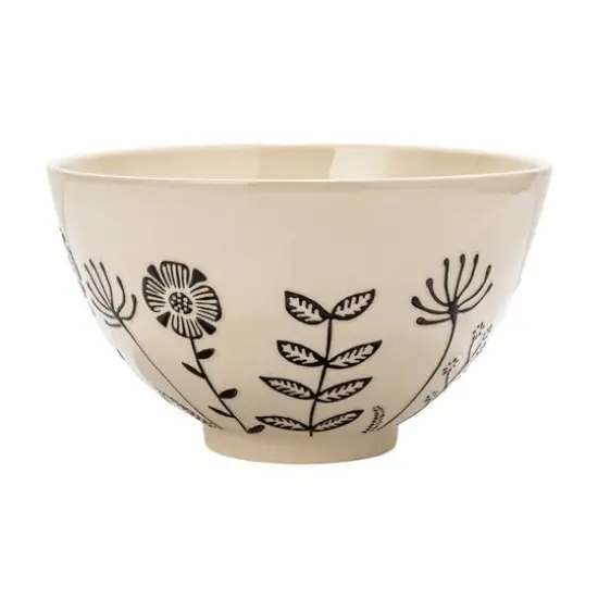 Hello Honey® 12" Cream & Black Embossed Flowers Hand-Painted Stoneware Serving Bowl {9}