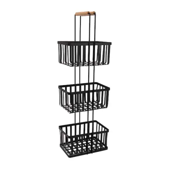 Simplify Black 3 Tier Metal Spa Tower with Bamboo Handles {1}