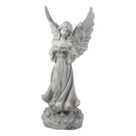 13" Weathered Gray Serene Angel with Dove Outdoor Garden Statue {1}