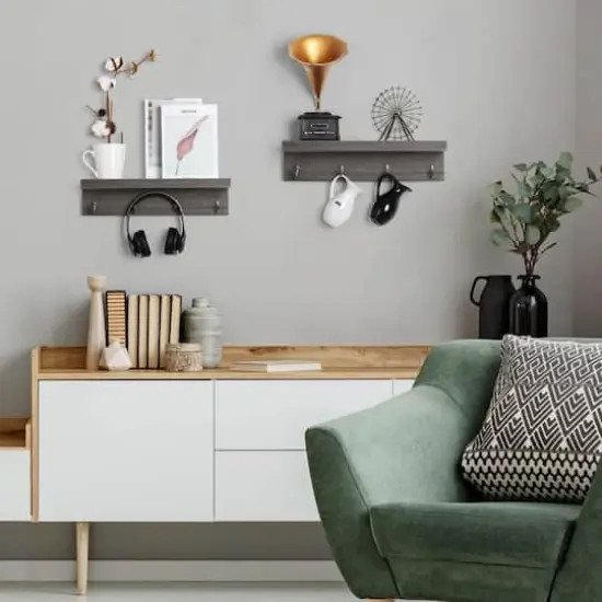 NEX™ 16" Rustic Gray Modern Wall-Mounted 4-Hook Coat Racks, 2ct. {5}