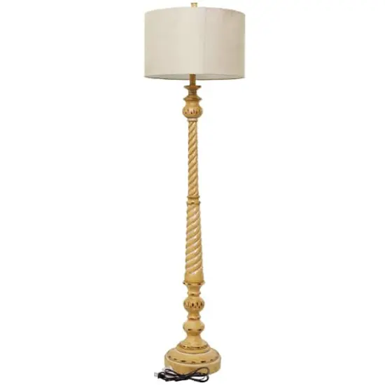 Brown Polystone Turned Style Floor Lamp with Drum Shade 16" x 16" x 60" {9}