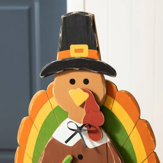 Glitzhome&reg; 30.25" Thanksgiving Wood Turkey Porch D&eacute;cor {5}