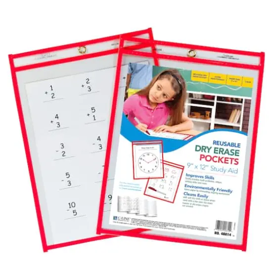 C-Line&reg; Neon Red Reusable Dry Erase Pocket Kit Study Aid {3}