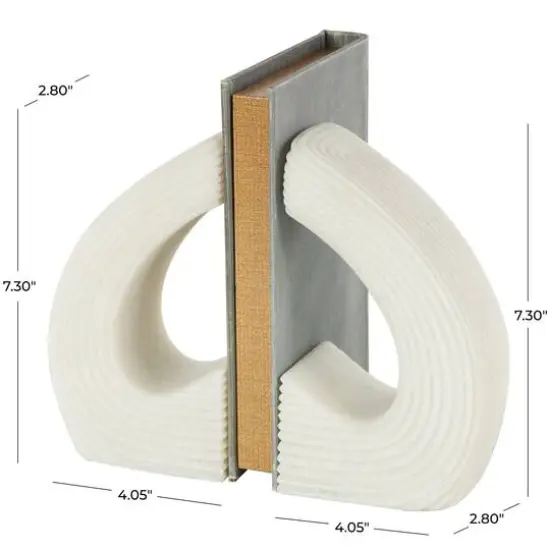 7" White Shimmer Polystone Heart Inspired Decorative Bookends, 2ct. {8}