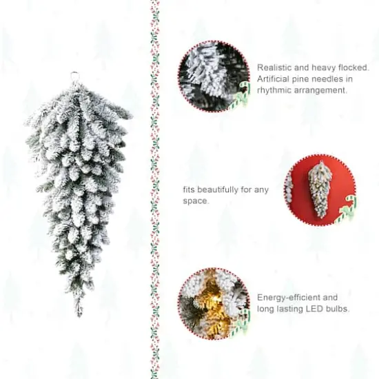 Glitzhome&reg; 36" Pre-Lit Flocked Christmas Teardrop with LED Lights and Timer {8}