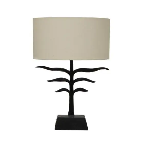 Hello Honey® 24" Black and Natural Leaf Shaped Table Lamp with Fabric Shade {3}