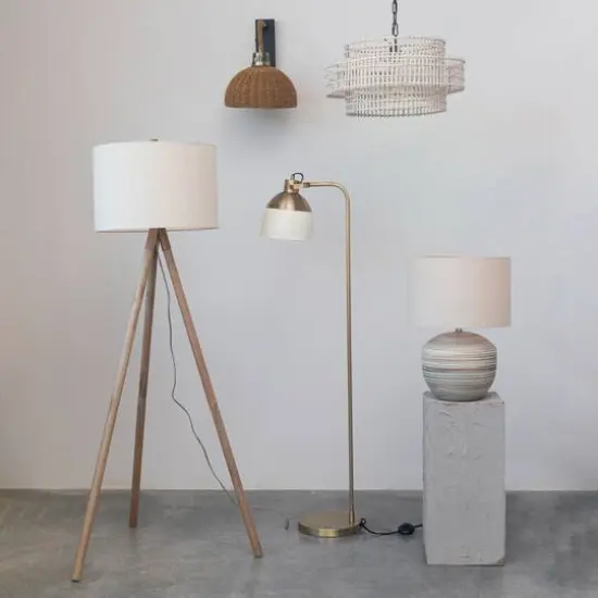 Hello Honey&reg; 5ft. Modern Wood Tripod Floor Lamp with Fabric Shade {3}