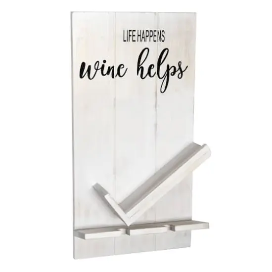 Elegant Designs Wall Mounted Wine Bottle Shelf & Glass Holder White Wash {1}
