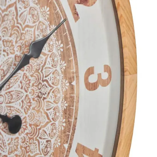 30" Natural Brown & White Mandala Wall Clock {4}