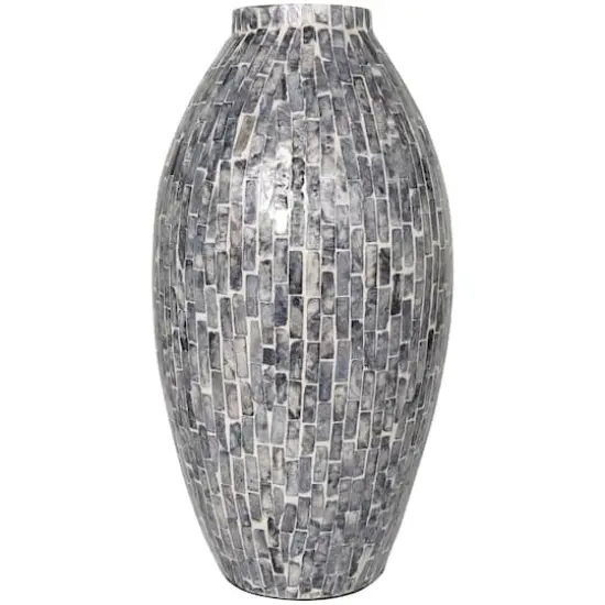 15" Gray Mother of Pearl Handmade Mosaic Inspired Vase {9}