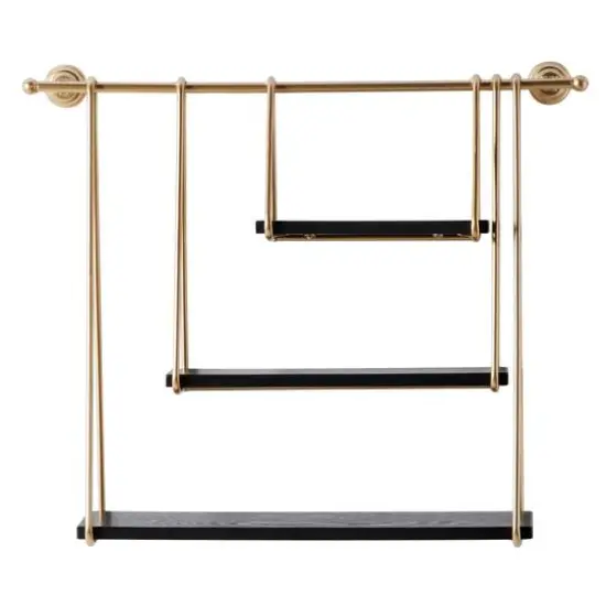 Gold Metal and Wood Modern Wall Shelves, 22" x 26" x 6" {3}