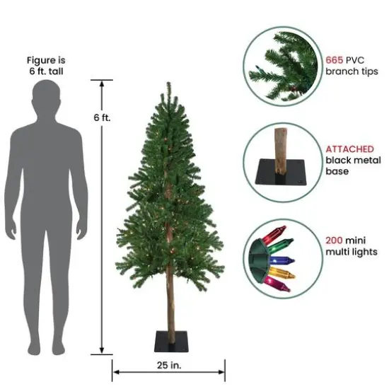 6ft. Pre-Lit Alpine Artificial Christmas Tree, Multicolor Lights {3}