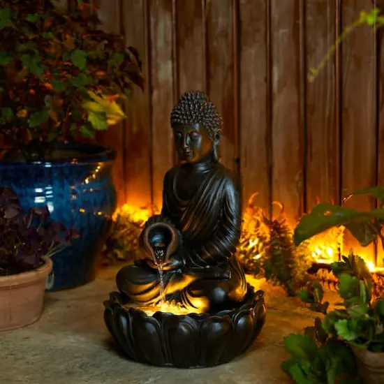 Glitzhome® 20.5" Zen-Style LED 2-Tier Buddha Statue Outdoor Fountain {5}