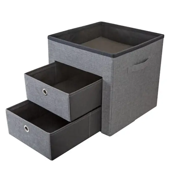 Simplify Gray 2 Drawer Collapsible Storage Ottoman {11}