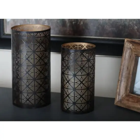 Set of 3" Brown Metal Eclectic Lantern, 12", 10", 6" {10}
