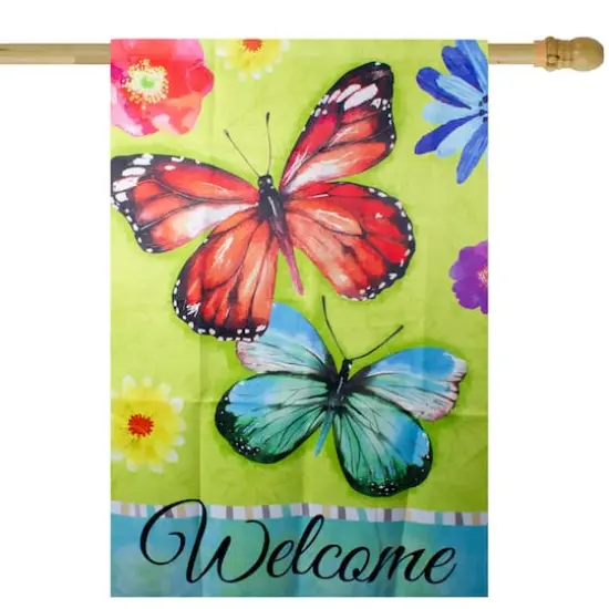 40" Green Welcome Butterflies House Flag {1}