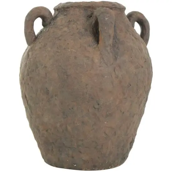 12" Dark Brown Ceramic Handmade Textured Vase with 4 Handles {3}