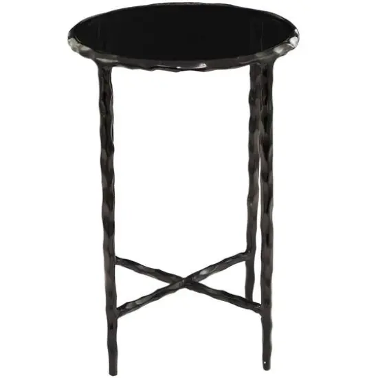 22" Aluminum Accent Table with Shaded Glass Top Black {1}