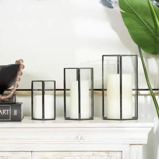 CosmoLiving by Cosmopolitan Clear Hexagon Metal Candle Lantern Set {3}