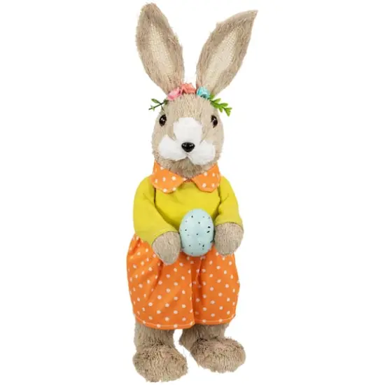 15" Orange & Green Standing Girl Rabbit with Easter Egg Figure {1}