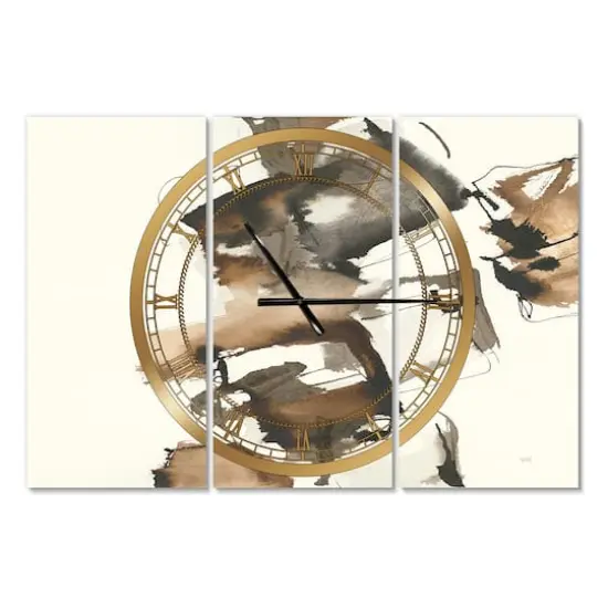 Designart Gold Glam Squares II Modern 3 Panel Wall Clock {1}