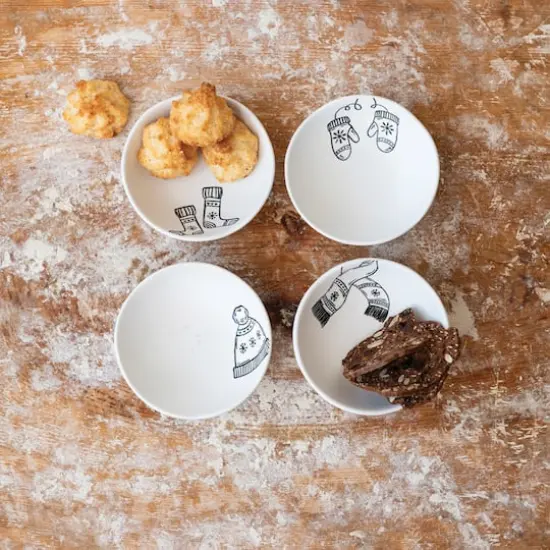 Hello Honey&reg; 4" Black & White Winter Apparel Stoneware Bowl Set {3}