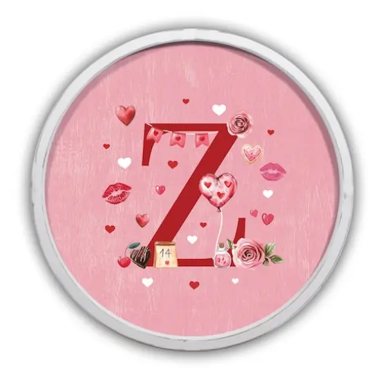 20" Valentine Things White Framed Round Monogram Print Z {1}