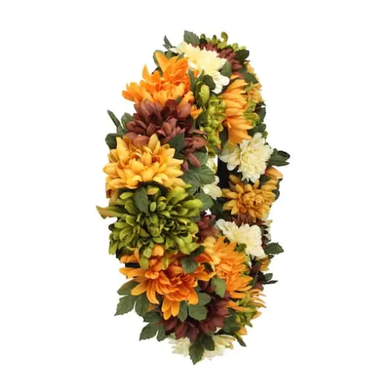 19.5" Autumn Orange & Green Mum Wreath {4}
