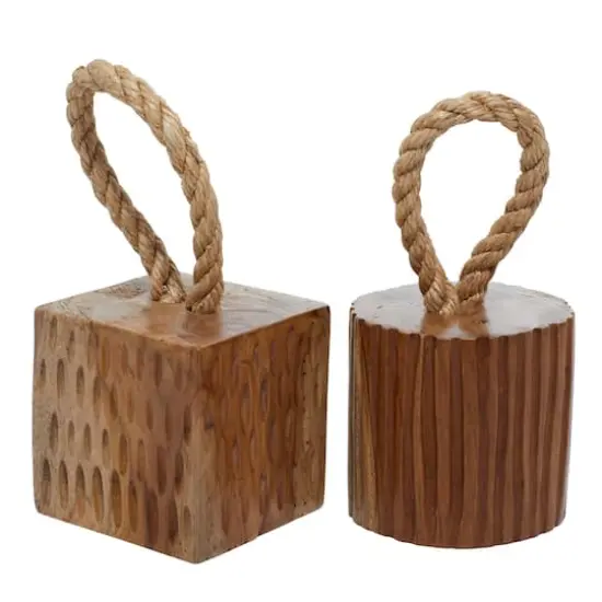 Set of 2 Brown Teak Wood Coastal Sculpture 5", 10" {1}
