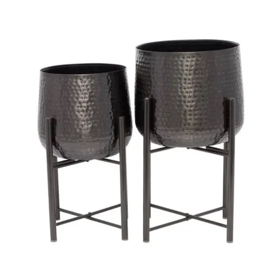 Black Modern Planter, Set of 2" 19", 17" {9}