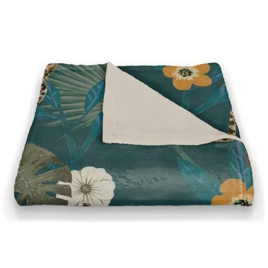 Tropical Cheetah Coral Fleece Blanket Teal {3}