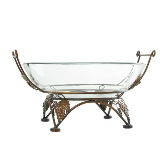 19" Clear Tempered Glass Kitchen Serving Bowl with Copper Metal Grapes Base {9}