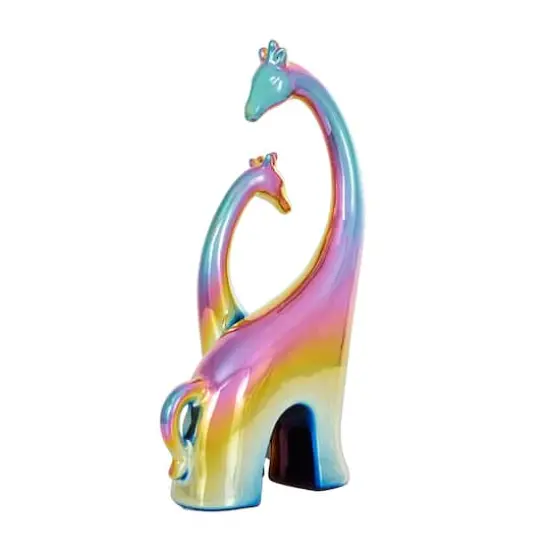 15" Multicolor Ceramic Giraffe Sculpture with Rainbow Shimmer Finish {4}