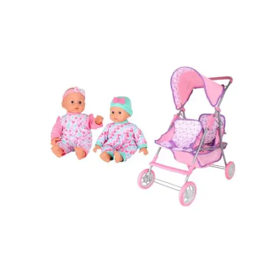 Dream Collection 14" Twin Doll Stroller with 2 Dolls {6}