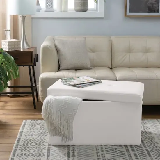 Simplify Faux Leather Double Folding Storage Ottoman Ivory {5}