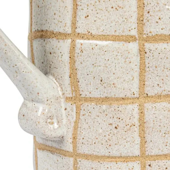 Hello Honey&reg; 46oz. Cream & Brown Reactive Glaze Wax Relief Grid Pattern Stoneware Pitcher {9}
