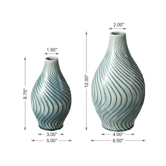 Glitzhome&reg; Spiraling Artistry Turquoise Ceramic Modern Vase Set {4}