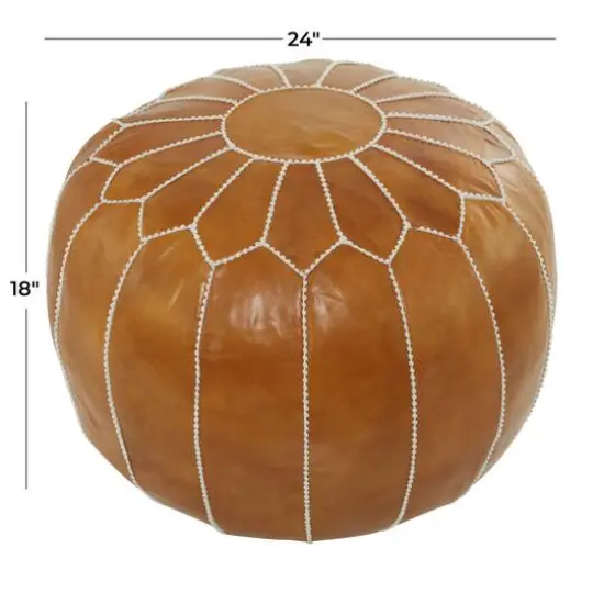 Light Brown Leather Bohemian Pouf, 24" x 24" x 18" {8}