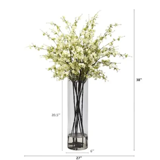 38" White Giant Cherry Blossom Arrangement in Vase {3}
