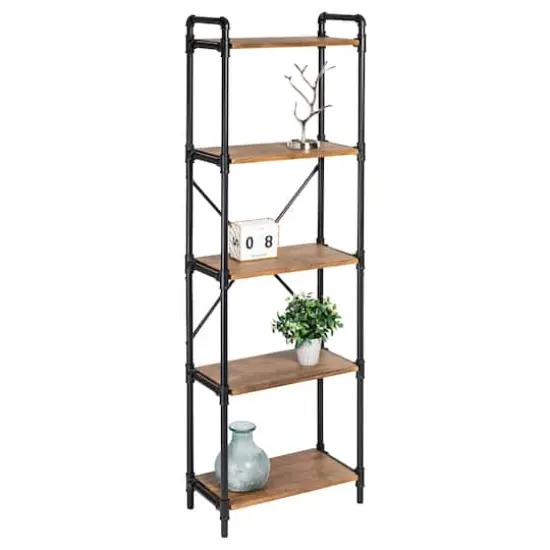 Honey Can Do Black 5-Tier Industrial Bookshelf {4}