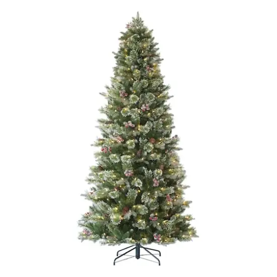 7.5ft. Pre-Lit Frosted Berry Spruce Artificial Christmas Tree, White LED Lights {1}