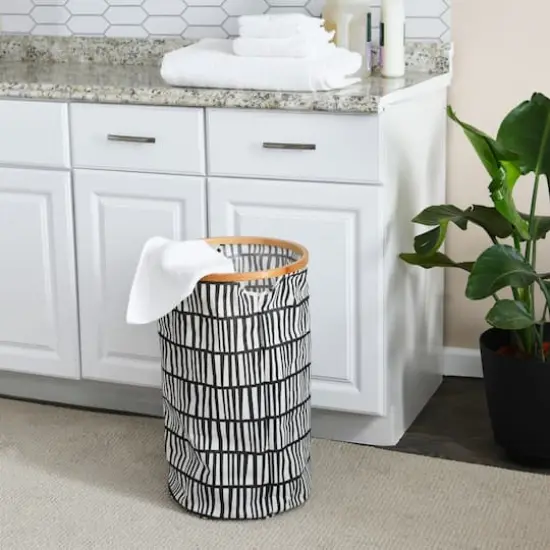 Household Essentials Krush Bamboo Rimmed Hamper (Round, Black) {3}