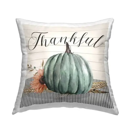 Stupell Industries Striped Fall Pumpkin Thankful Typography Throw Pillow {1}