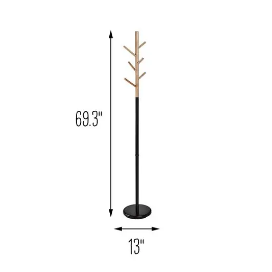 Honey Can Do Black & Natural Wood Modern Freestanding Coat Tree Stand {9}