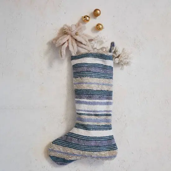 Hello Honey&reg; 20" Multicolor Fabric Stocking with Tufted Stripes, Sequins, Tassel & Pom Pom {3}