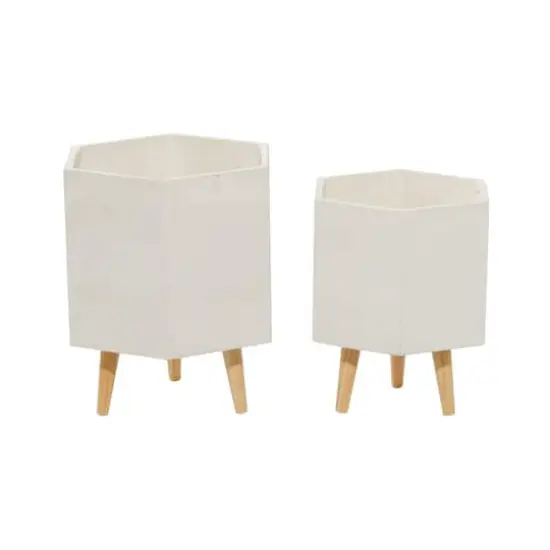 Contemporary Polystone Planter Set White {1}