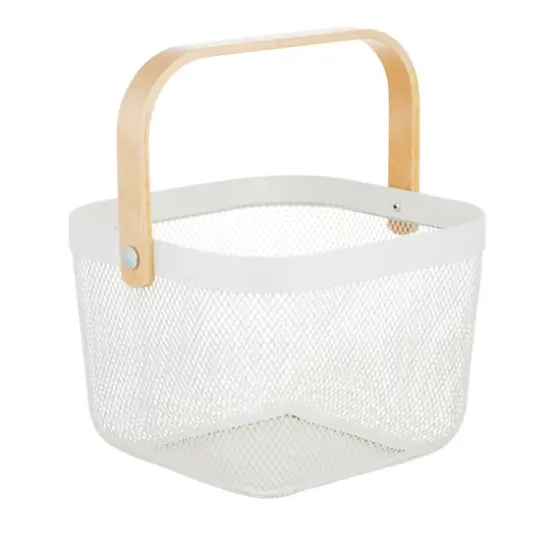 Simplify White Mesh Tote with Bamboo Handle {1}
