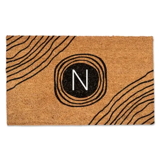 Black Monogram Circle Natural Coir Doormat {1}