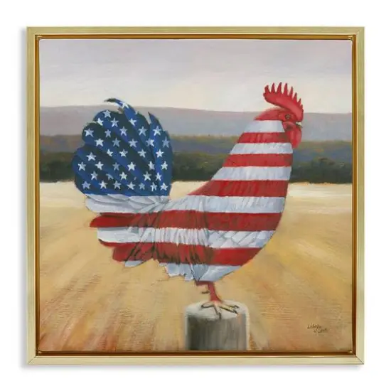 Stupell Industries American Flag Rooster Floater Framed Art Gold {1}