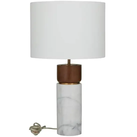 White Marble Thick Stand Table Lamp with Drum Shade 15" x 14" x 25" {3}